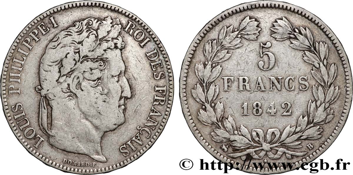 5 francs IIe type Domard 1842 Rouen F.324/96 TB 