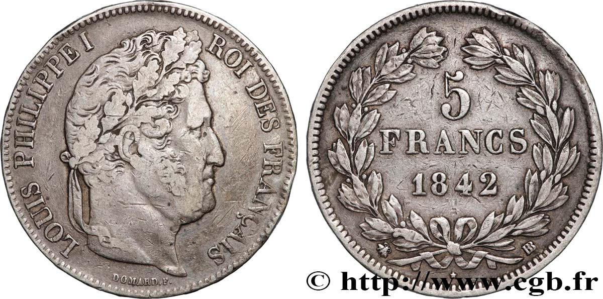 5 francs IIe type Domard 1842 Strasbourg F.324/97 TB 