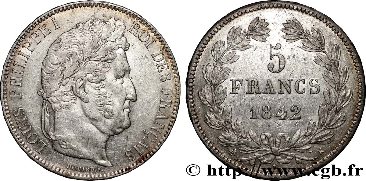 5 francs IIe type Domard 1842 Bordeaux F.324/98 TTB+ 