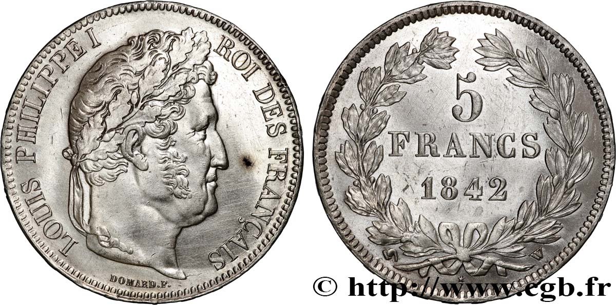 5 francs IIe type Domard 1842 Lille F.324/99 SUP 