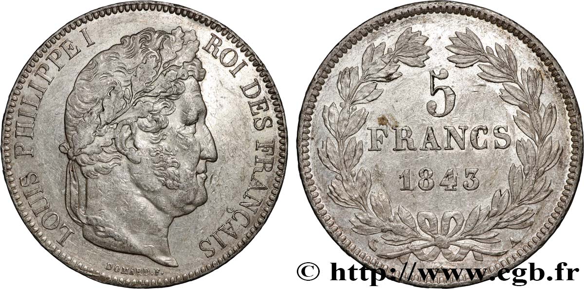 5 francs IIe type Domard 1843 Paris F.324/100 AU 