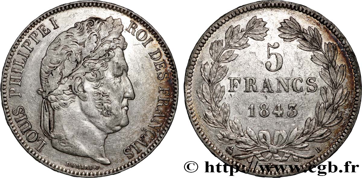 5 francs IIe type Domard 1843 Rouen F.324/101 TTB 