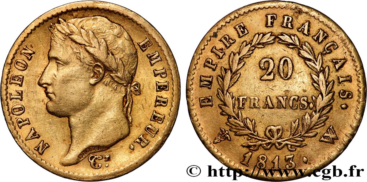 20 francs or Napoléon tête laurée, Empire français 1813 Lille F.516/38 BB 