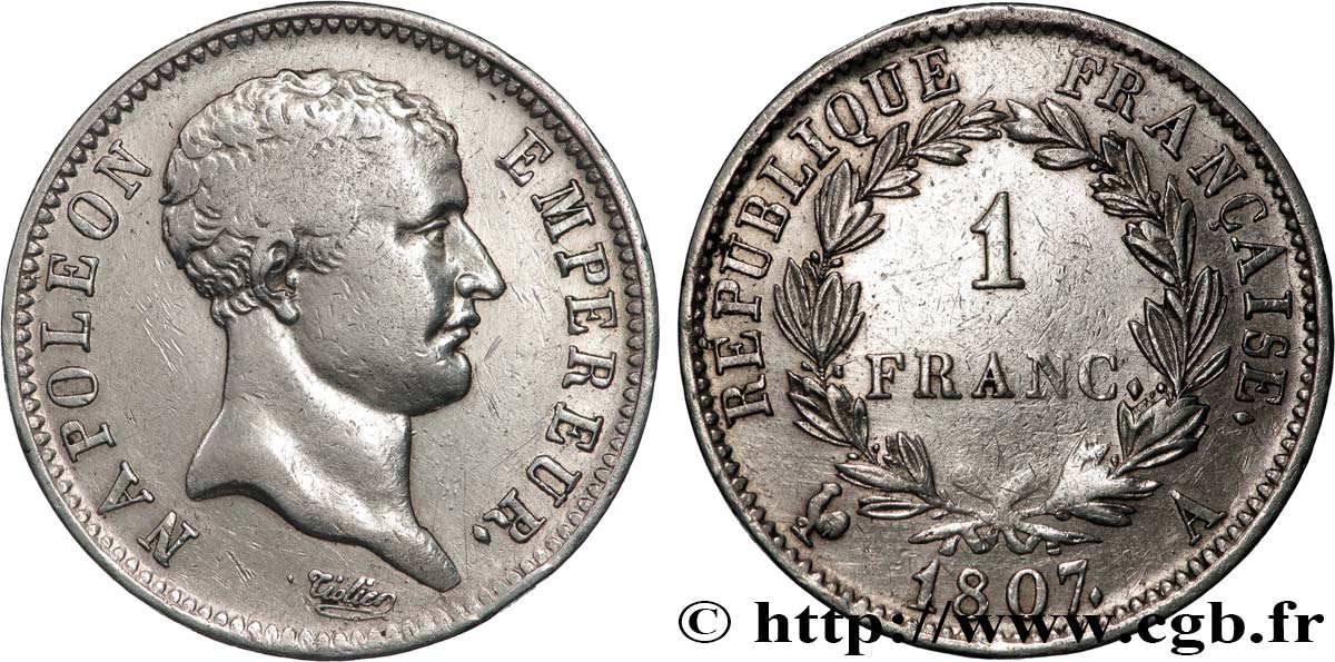 1 franc Napoléon Empereur, tête de nègre 1807 Paris F.203/1 BC 