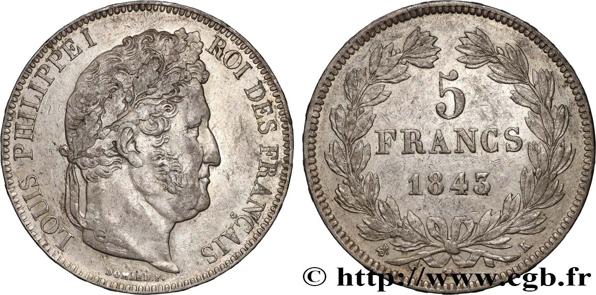 5 francs IIe type Domard 1843 Bordeaux F.324/103 TTB 