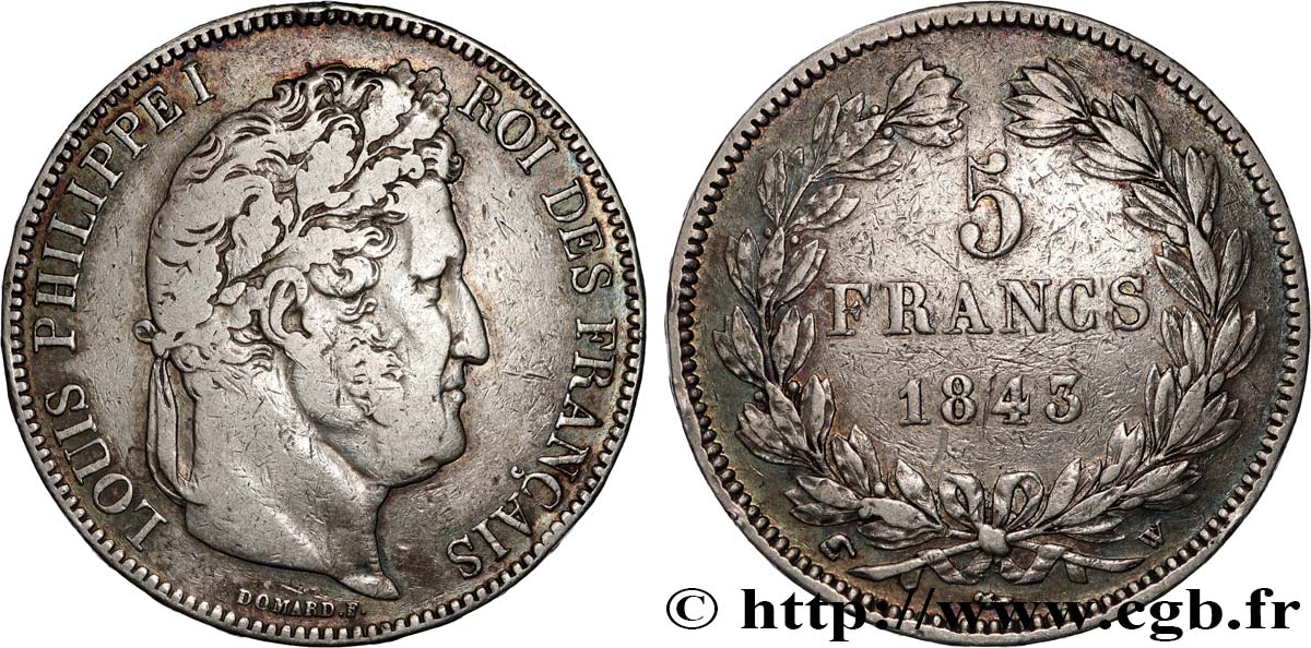 5 francs IIe type Domard 1843 Lille F.324/104 TB+ 