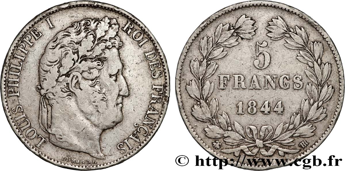 5 francs IIIe type Domard 1844 Strasbourg F.325/3 TB+ 