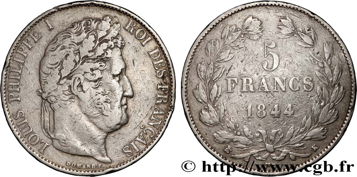 5 francs IIIe type Domard 1844 Bordeaux F.325/4 MB 