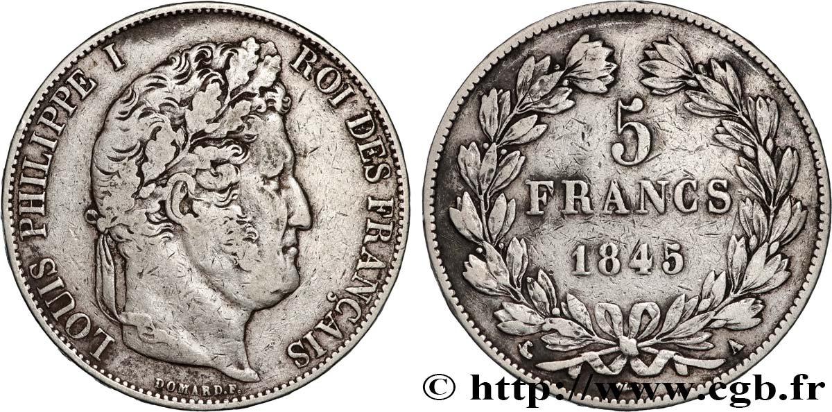 5 francs IIIe type Domard 1845 Paris F.325/6 TB 