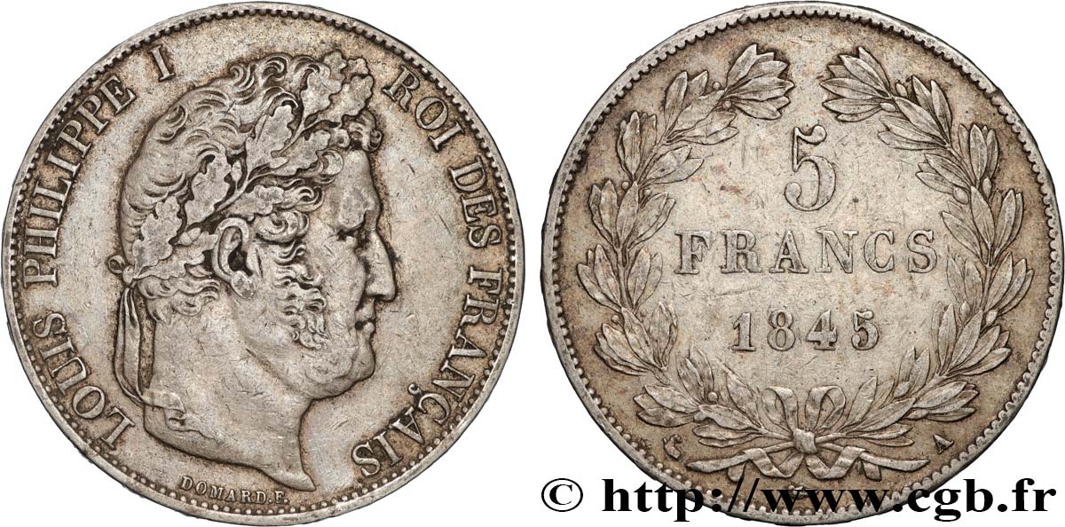 5 francs IIIe type Domard 1845 Paris F.325/6 TTB50 