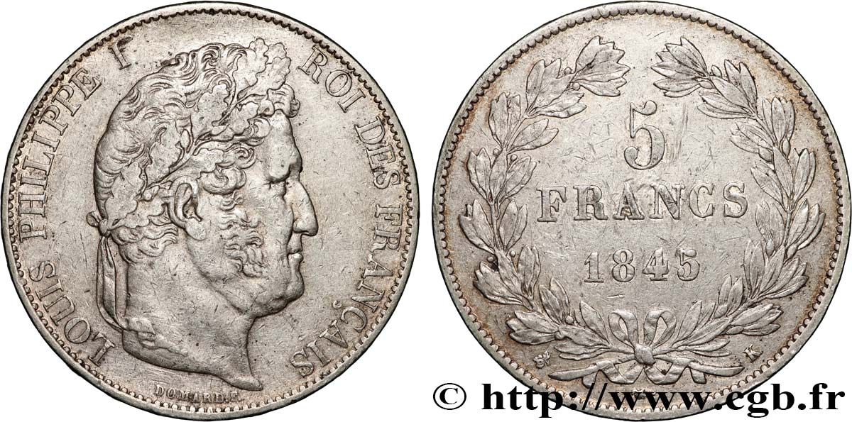 5 francs IIIe type Domard 1845 Bordeaux F.325/8 TTB 