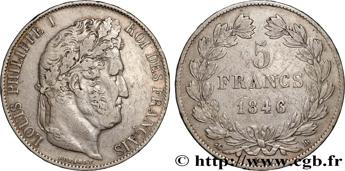 5 francs IIIe type Domard 1846 Strasbourg F.325/11 VF 