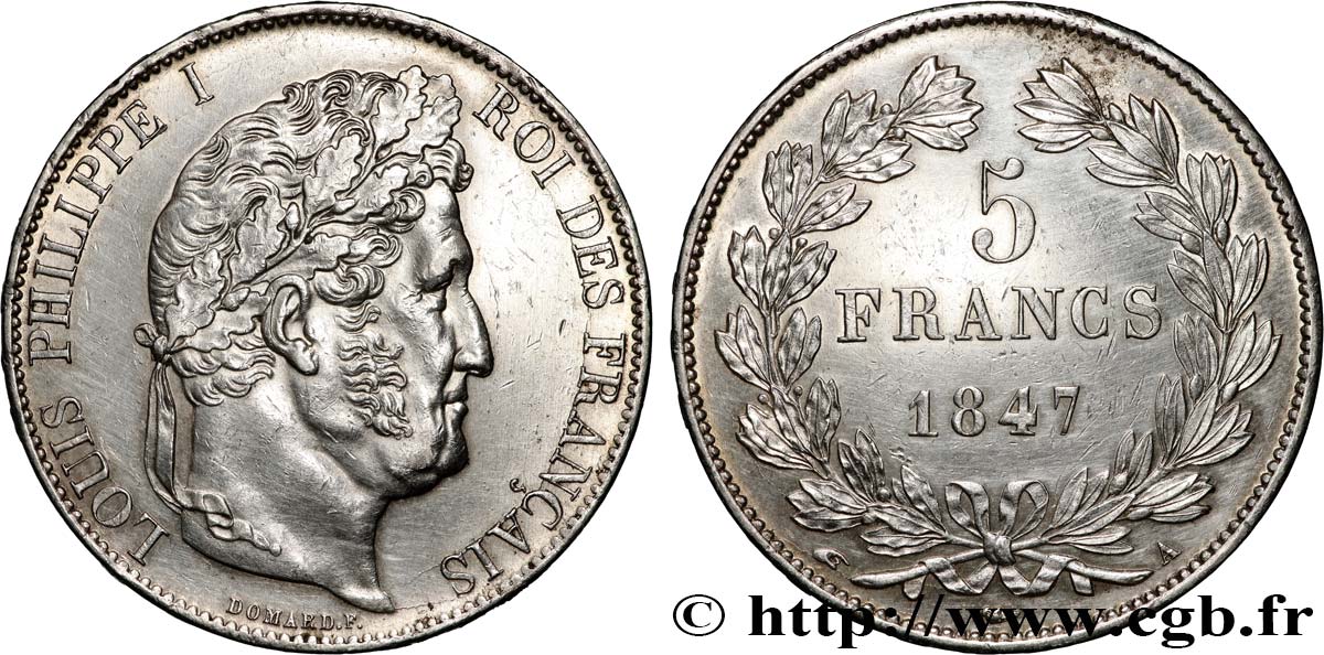 5 francs IIIe type Domard 1847 Paris F.325/14 AU 