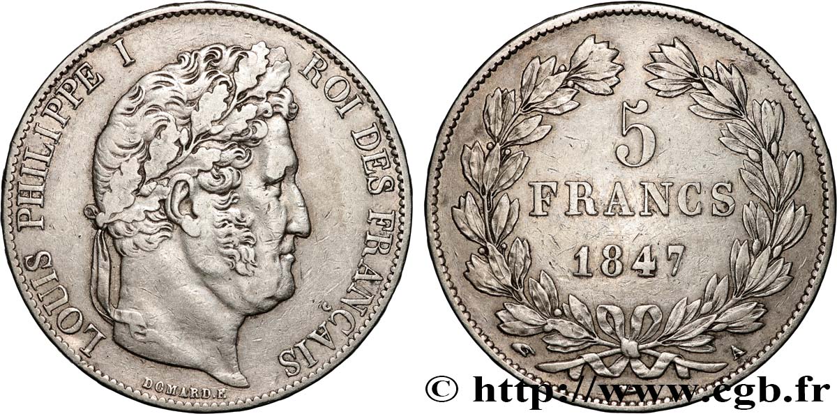 5 francs IIIe type Domard 1847 Paris F.325/14 XF 