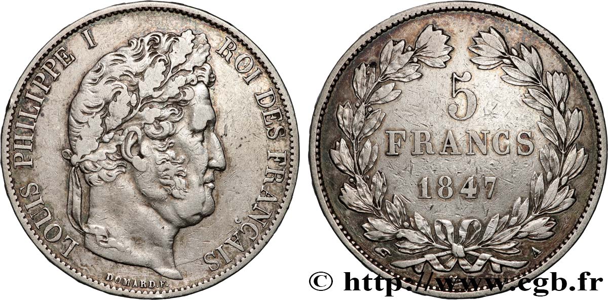 5 francs IIIe type Domard 1847 Paris F.325/14 TTB 