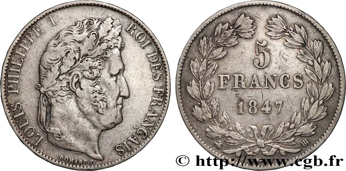 5 francs IIIe type Domard 1847 Strasbourg F.325/15 TTB 