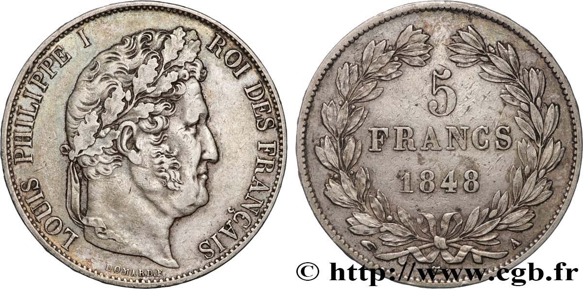 5 francs IIIe type Domard 1848 Paris F.325/17 XF 