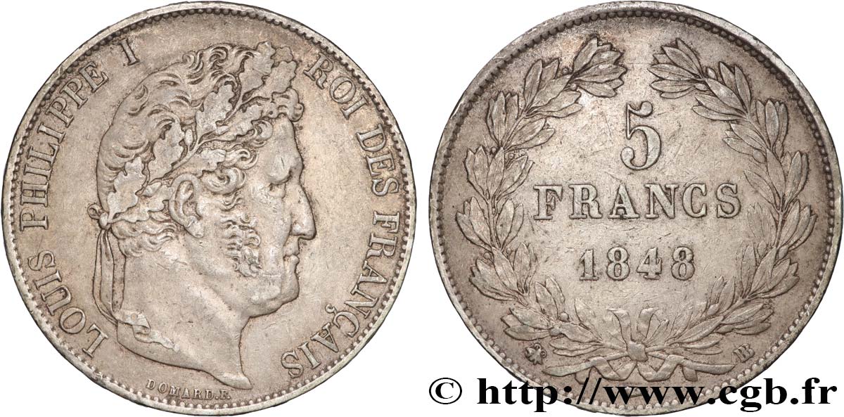 5 francs IIIe type Domard 1848 Strasbourg F.325/18 TTB50 