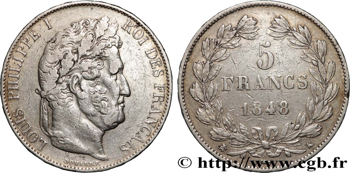 5 francs, IIIe type Domard 1848 Bordeaux F.325/19 TB+ 