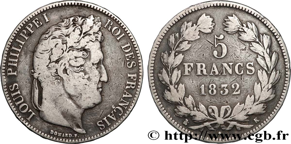 5 francs, IIe type Domard 1832 Bordeaux F.324/7 VF 