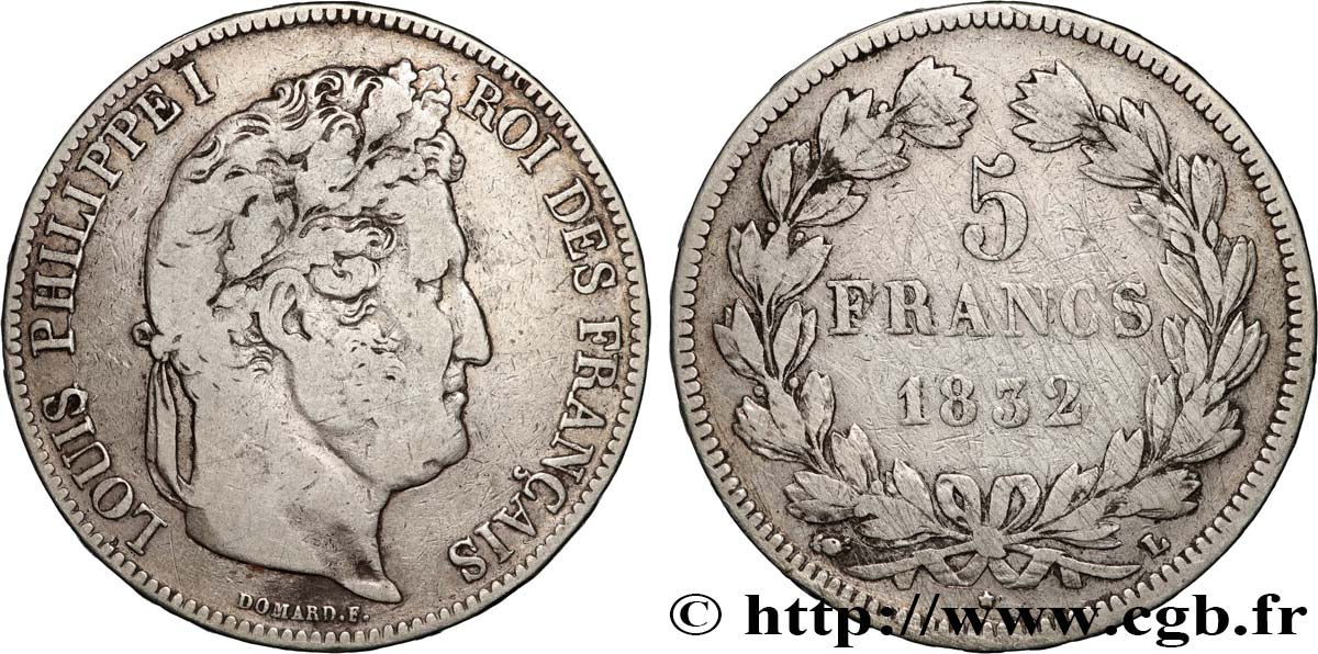 5 francs IIe type Domard 1832 Bayonne F.324/8 q.MB 