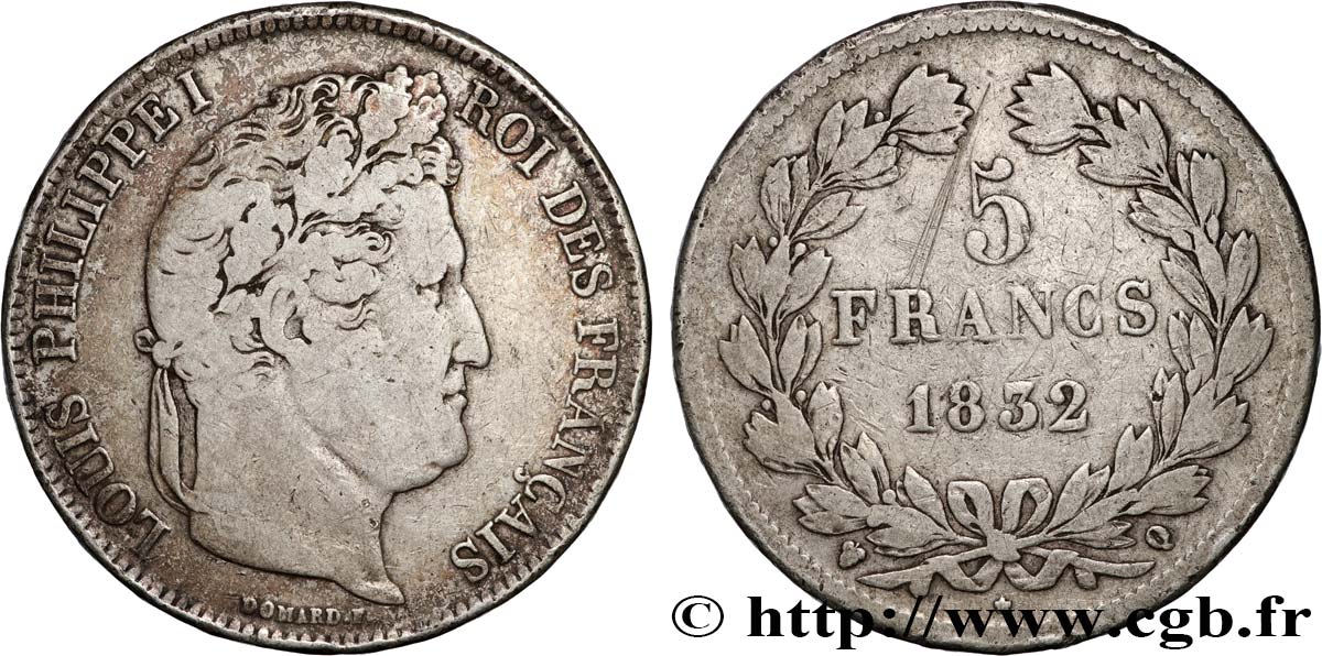 5 francs IIe type Domard 1832 Perpignan F.324/11 B+ 