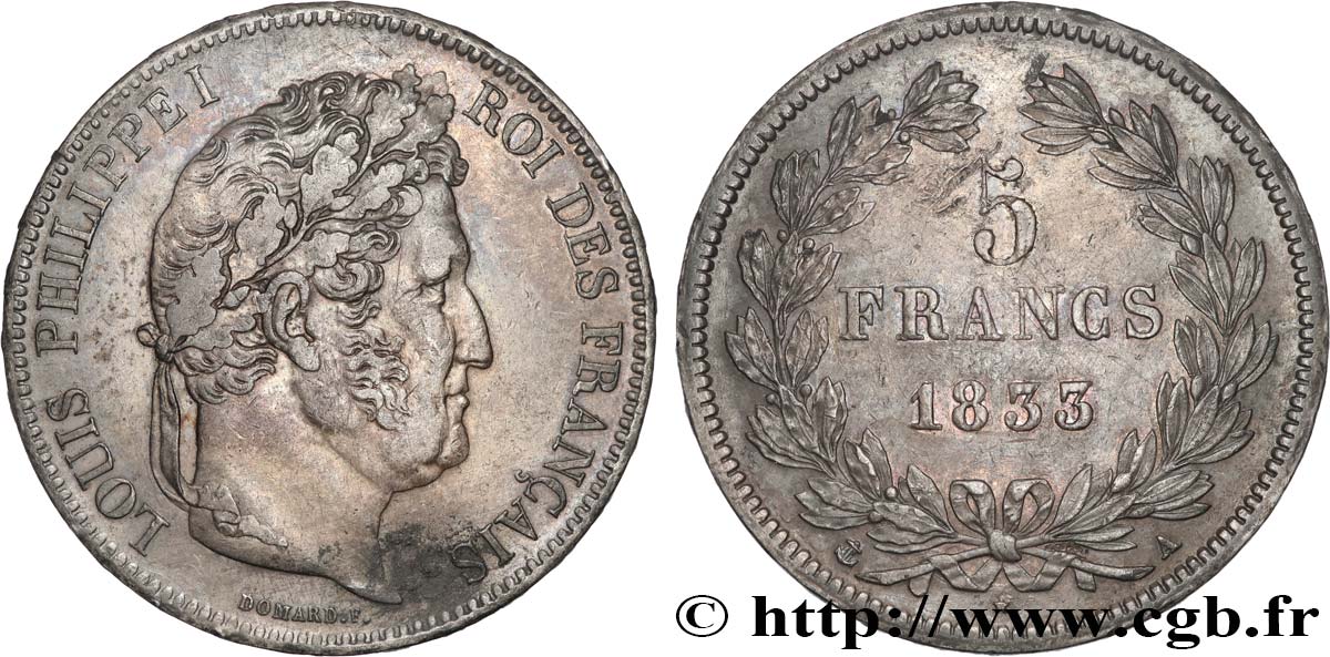 5 francs IIe type Domard 1833 Paris F.324/14 XF 