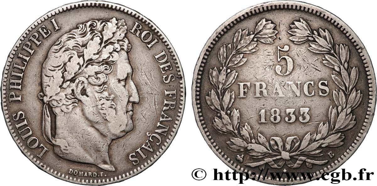 5 francs IIe type Domard 1833 Rouen F.324/15 q.BB 
