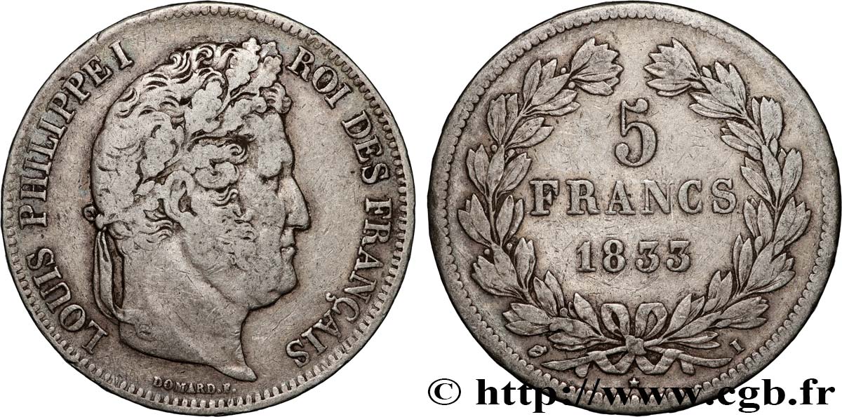 5 francs IIe type Domard 1833 Limoges F.324/20 VF 