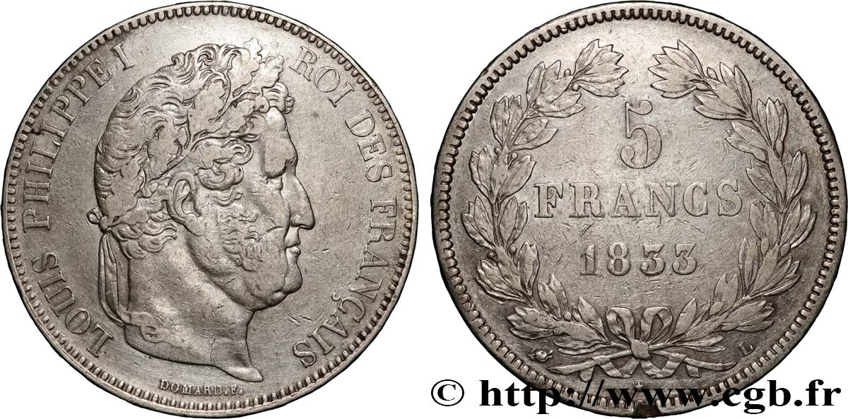 5 francs IIe type Domard 1833 Bayonne F.324/22 q.BB 