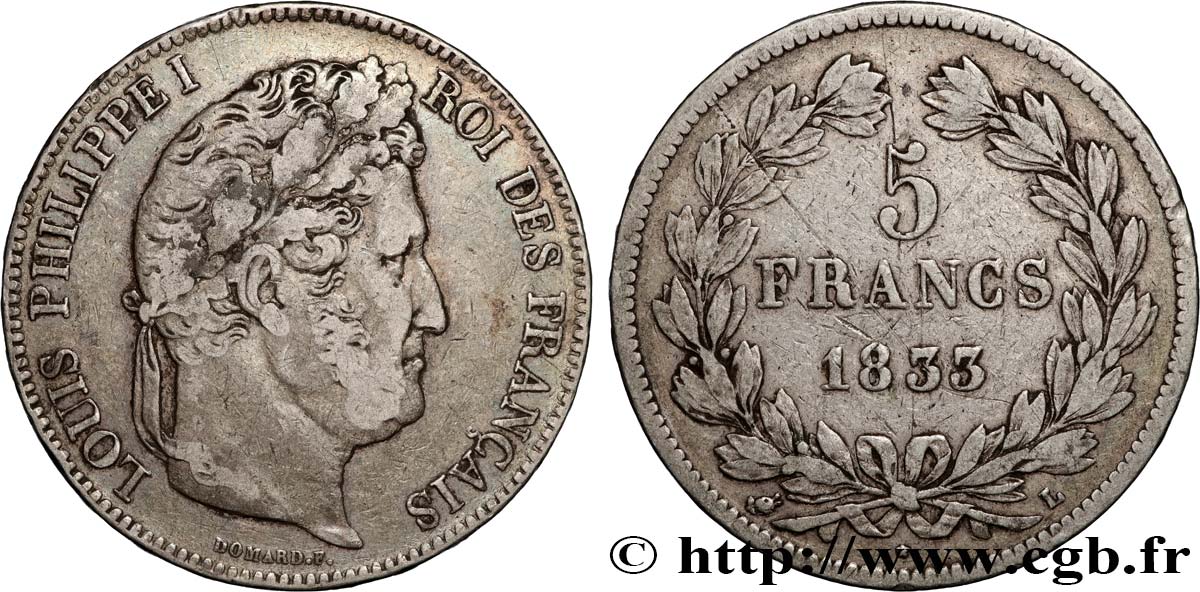 5 francs IIe type Domard 1833 Bayonne F.324/22 MB 