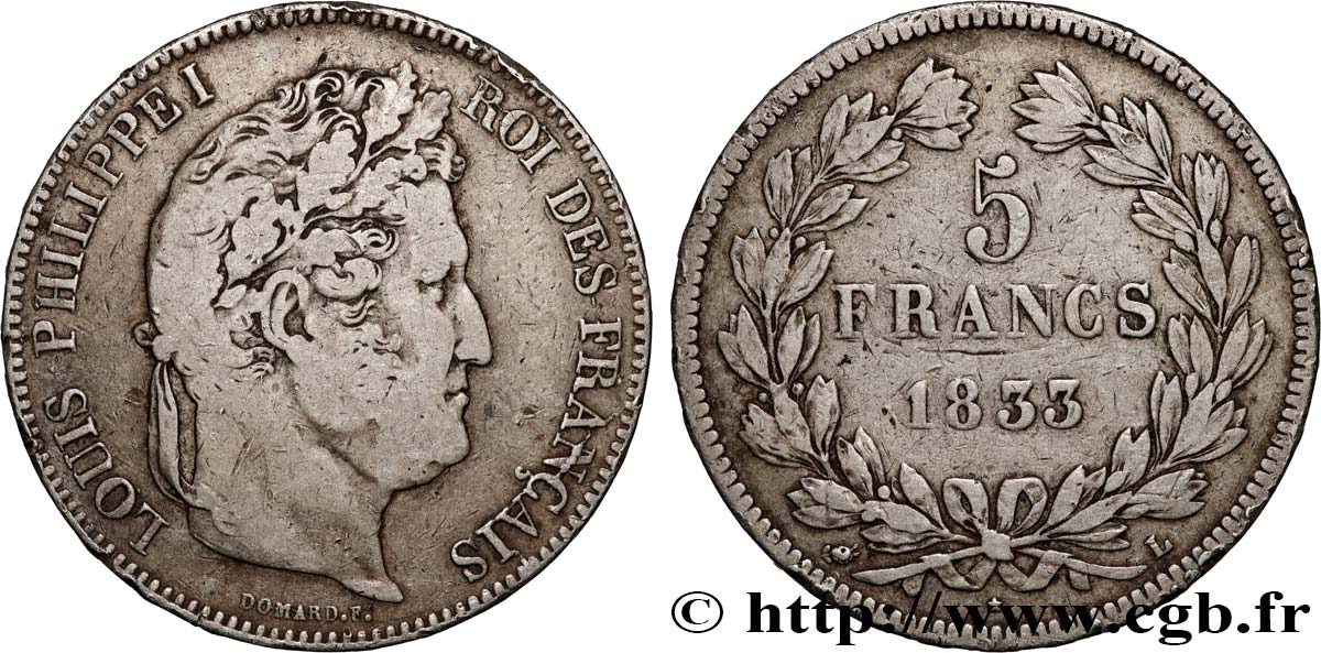 5 francs IIe type Domard 1833 Bayonne F.324/22 MB 