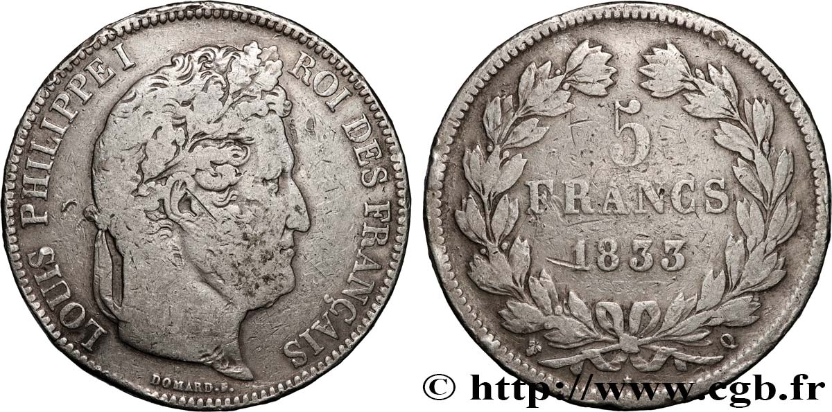 5 francs IIe type Domard 1833 Perpignan F.324/25 S 