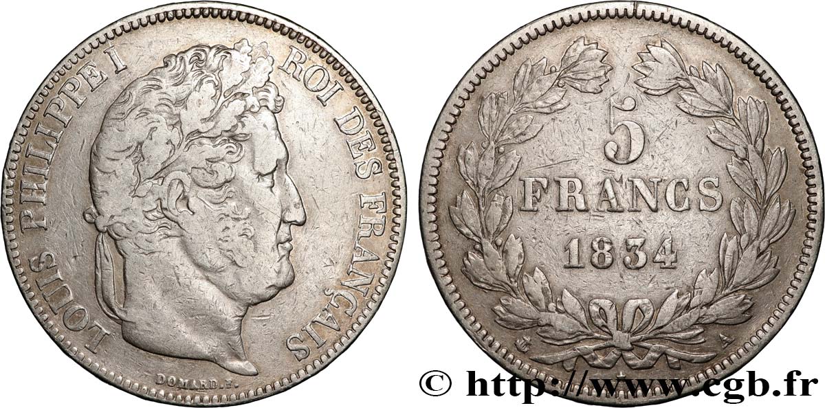 5 francs IIe type Domard 1834 Paris F.324/29 S 