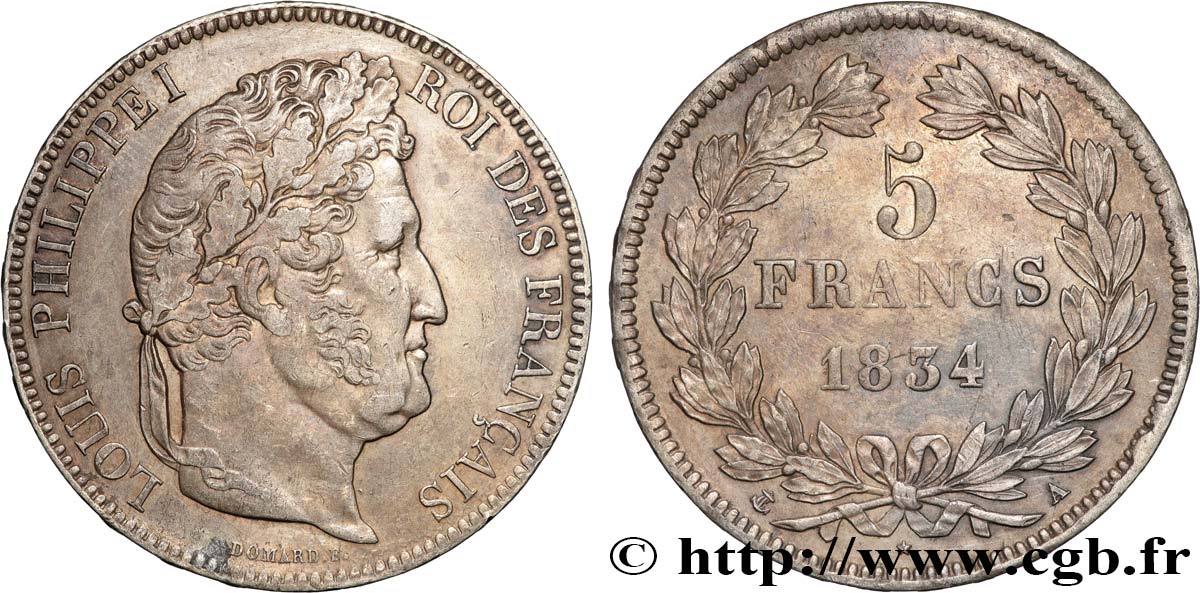 5 francs IIe type Domard 1834 Paris F.324/29 MBC+ 