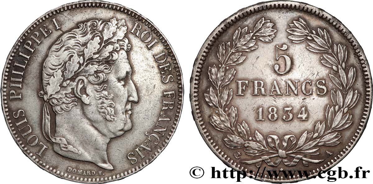 5 francs IIe type Domard 1834 Paris F.324/29 TTB+ 