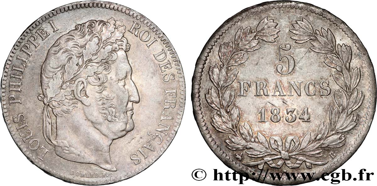 5 francs IIe type Domard 1834 Rouen F.324/30 TTB+ 