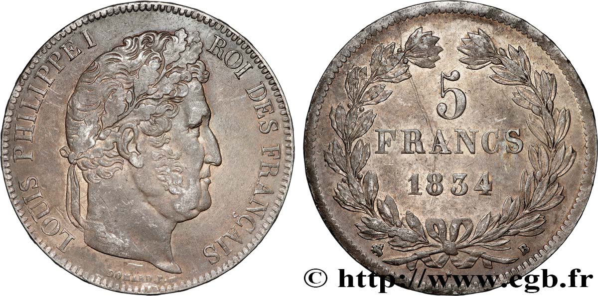 5 francs IIe type Domard 1834 Rouen F.324/30 XF 