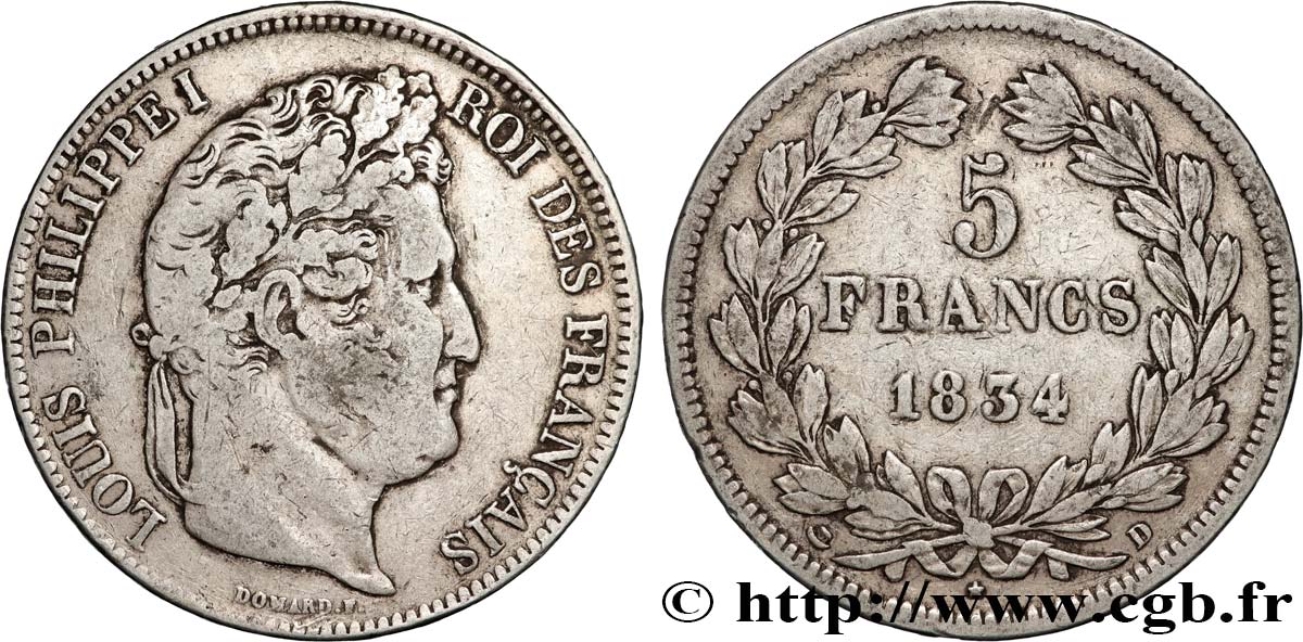 5 francs IIe type Domard 1834 Lyon F.324/32 VF 