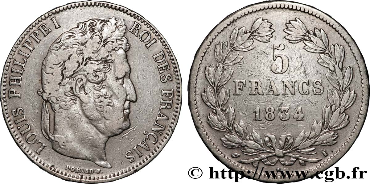 5 francs IIe type Domard 1834 Limoges F.324/34 S 