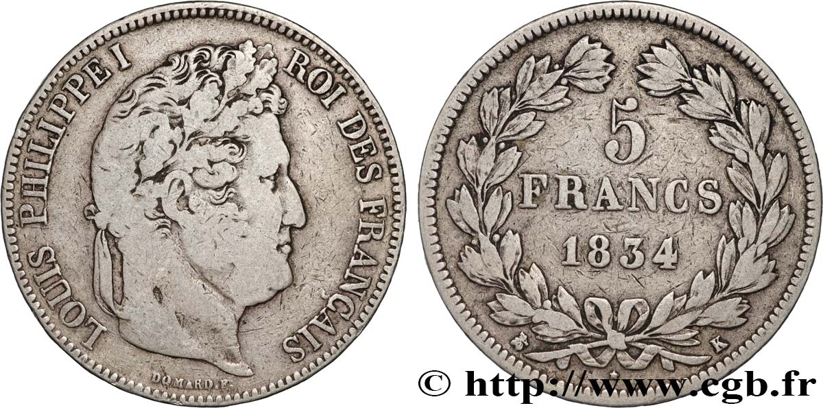 5 francs IIe type Domard 1834 Bordeaux F.324/35 F 