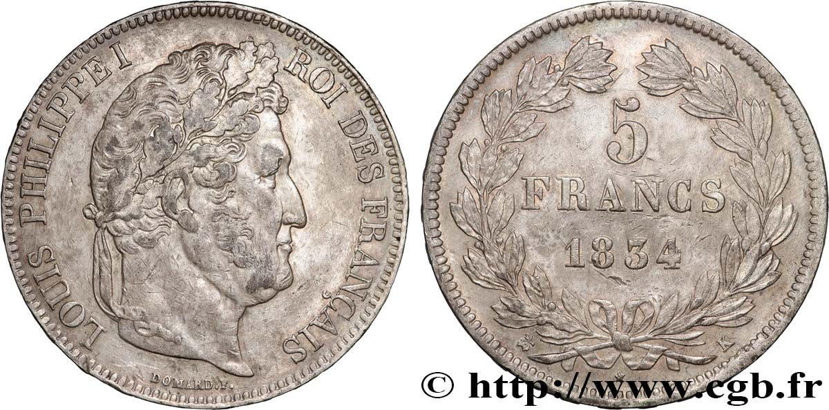 5 francs IIe type Domard 1834 Bordeaux F.324/35 MBC+ 