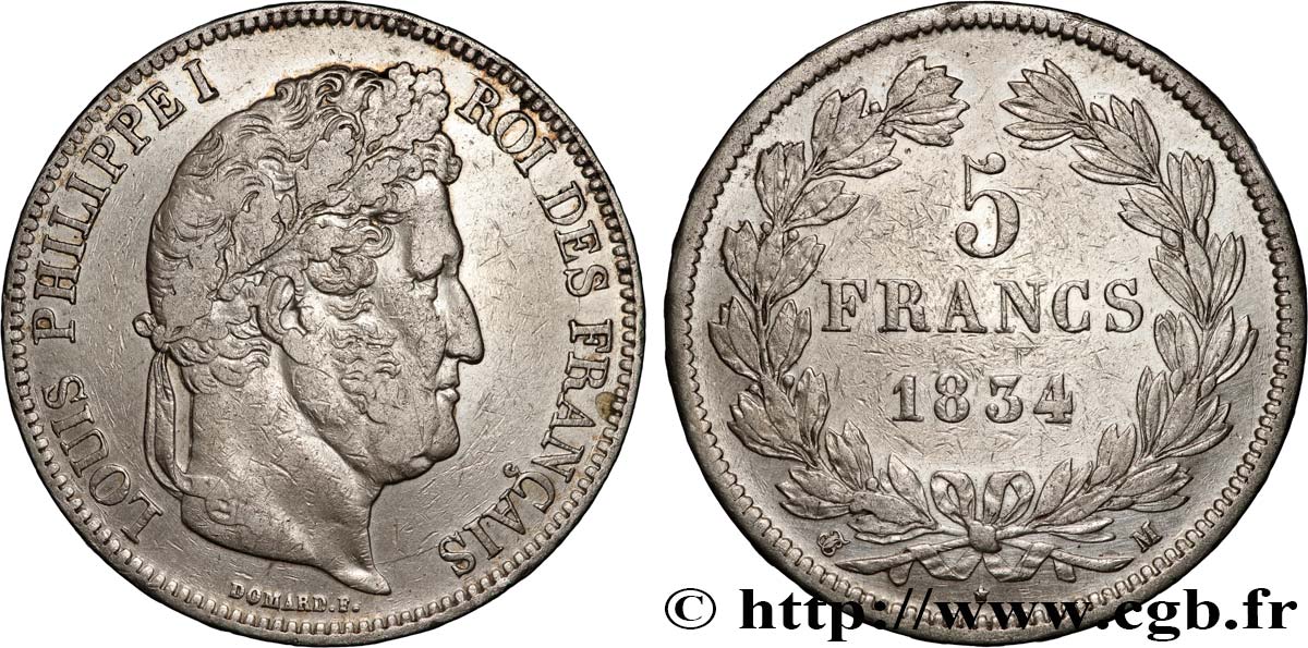 5 francs IIe type Domard 1834 Toulouse F.324/37 SS 