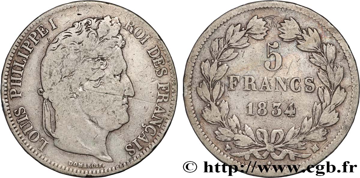 5 francs IIe type Domard 1834 Marseille F.324/38 B 