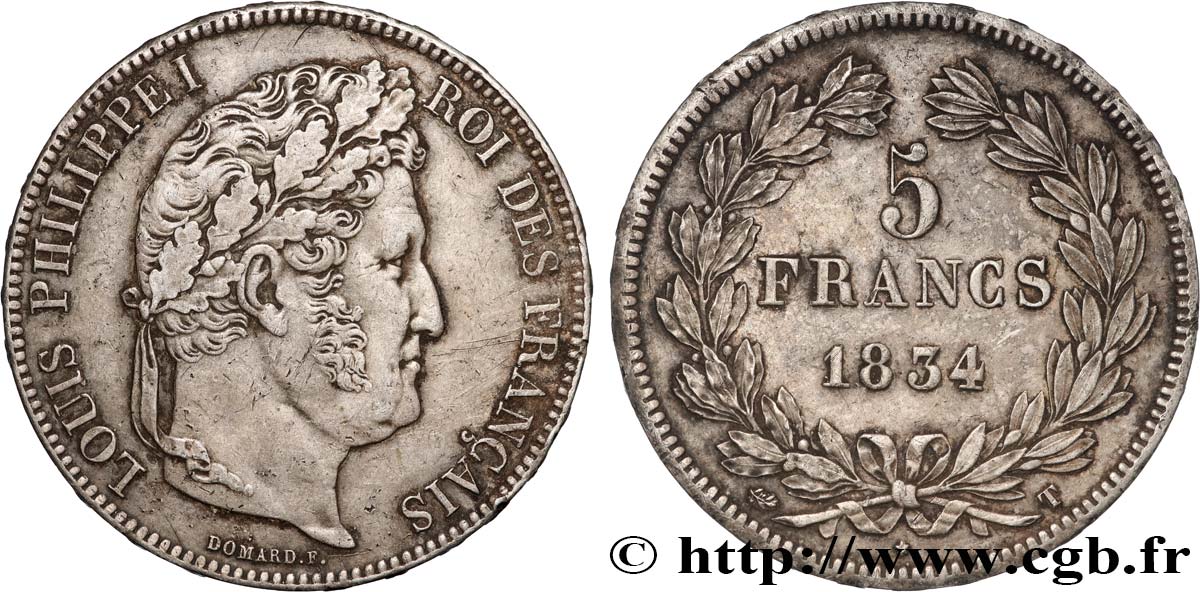 5 francs IIe type Domard 1834 Nantes F.324/40 TTB50 