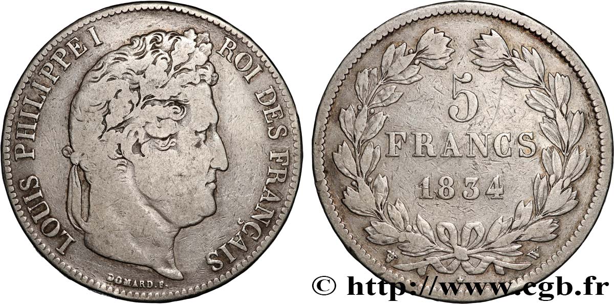 5 francs IIe type Domard 1834 Lille F.324/41 TB 