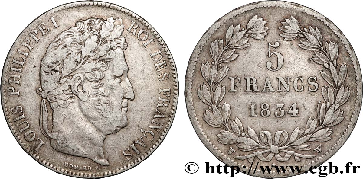 5 francs IIe type Domard 1834 Lille F.324/41 VF 