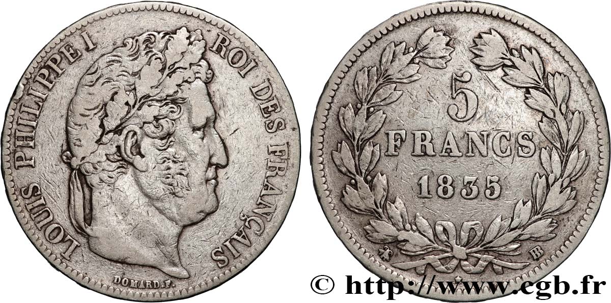 5 francs IIe type Domard 1835 Strasbourg F.324/44 VF 