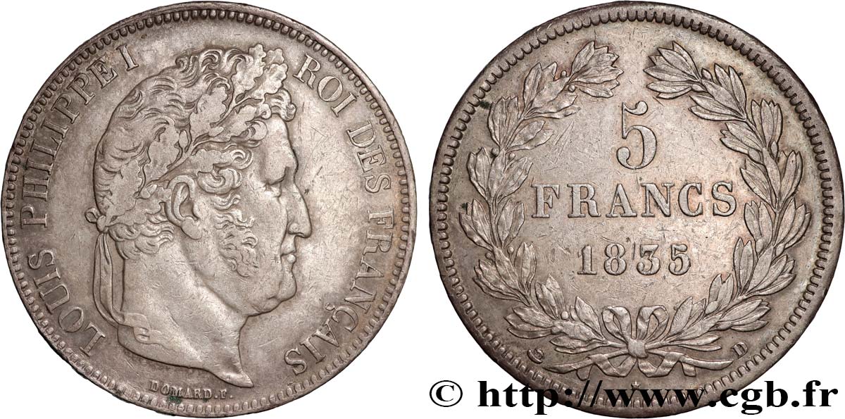 5 francs IIe type Domard 1835 Lyon F.324/45 TTB 