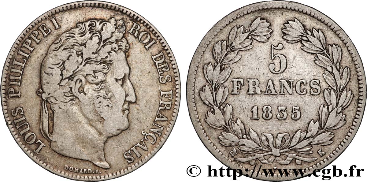 5 francs IIe type Domard 1835 Bordeaux F.324/48 VF 